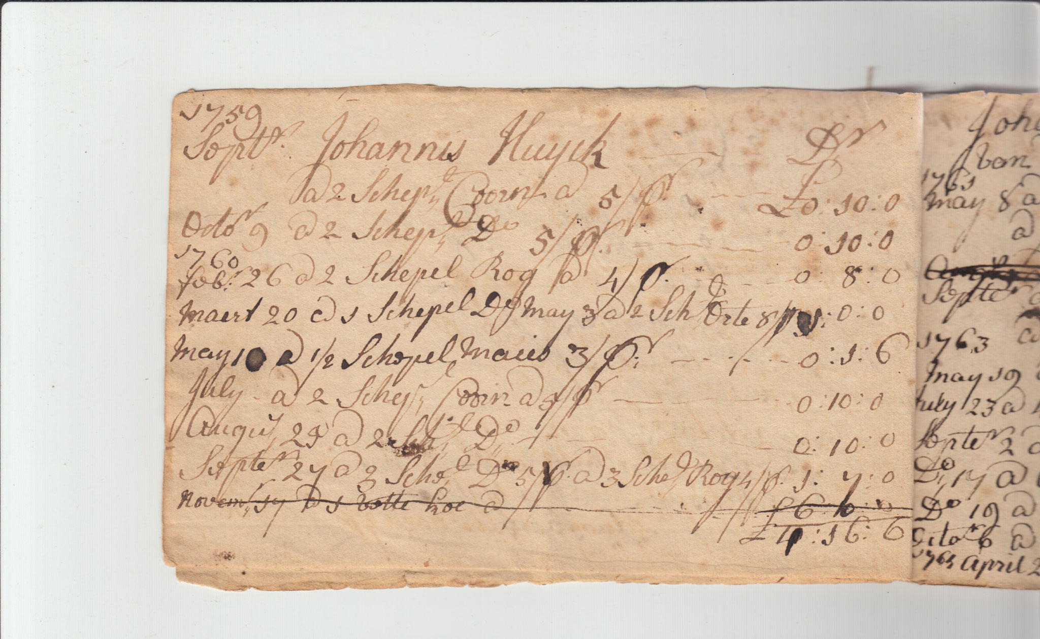 BH105 Pg 4, 1759-1771 & 1783 - Farm Sales Account Book